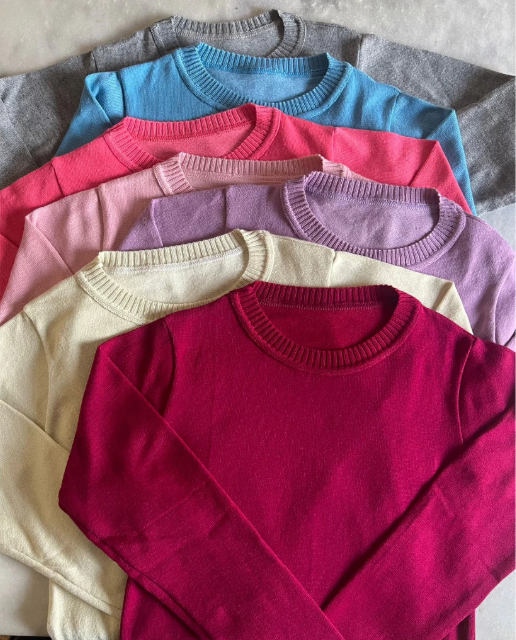Blusa Feminina Básica Tricô Suéter Gola Redonda