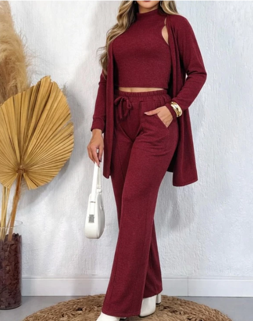 CONJUNTO FEMININO LÃNZINHA DE FRIO OUTONO INVERNO 3 PEÇAS ESTILOSO PANTALONA